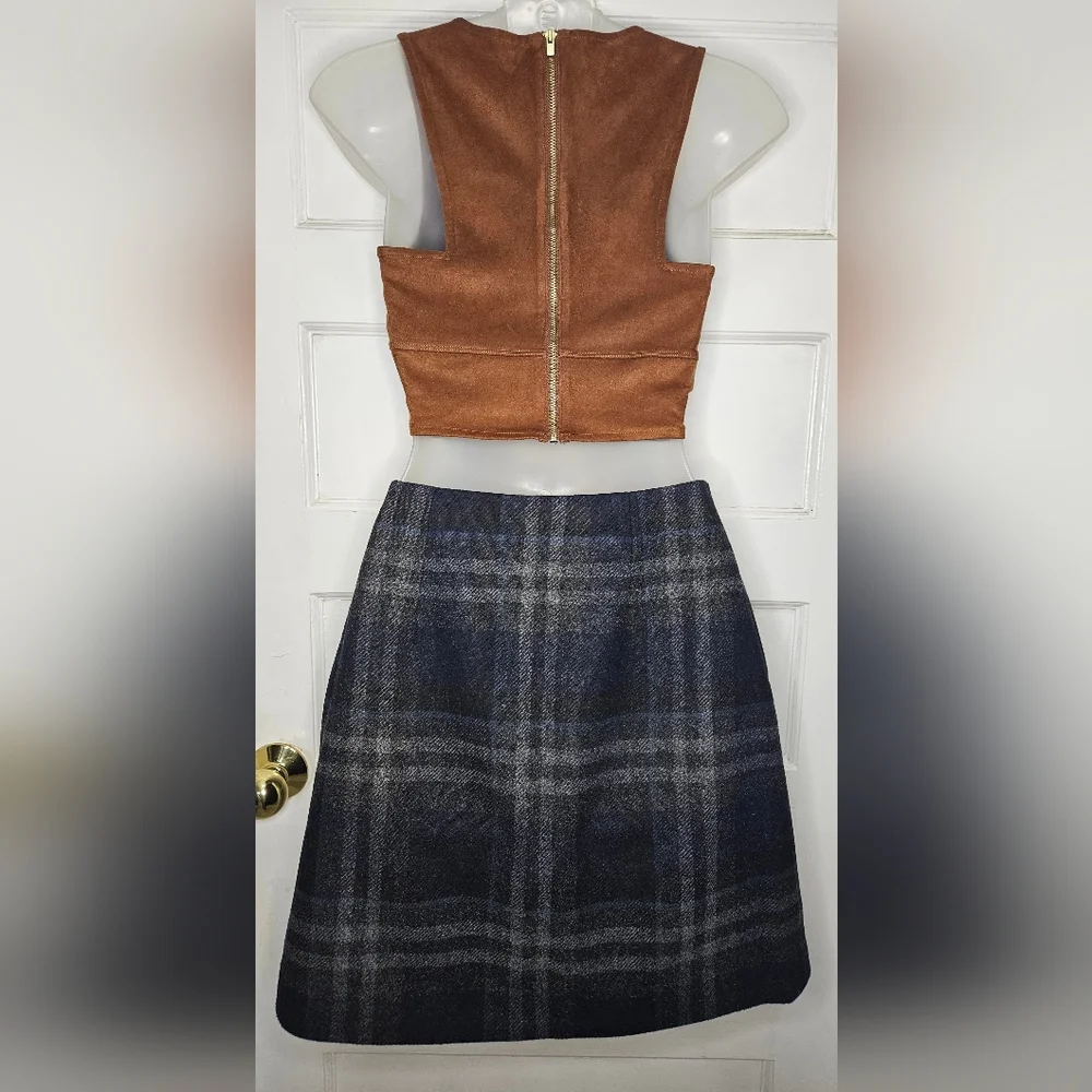 Uniqlo Blue/Grey Plaid Wool Blend Mini Skirt with Pockets Size 2 - Picture 6 of 7